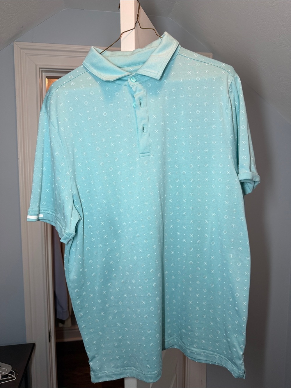 Men's Casual Light Aqua Polo Button-Down Shirt